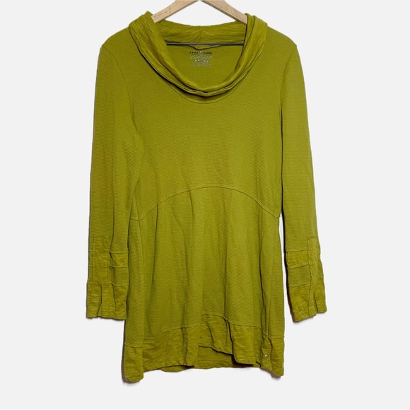 Neon Buddha cowl neck chartreuse green long sleeve waffle knit boho tunic S - Picture 1 of 8